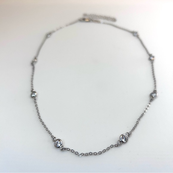 925 Sterling Silver and 8 CZ Crystal Necklace 18” with Extender 3” - Picture 6 of 12